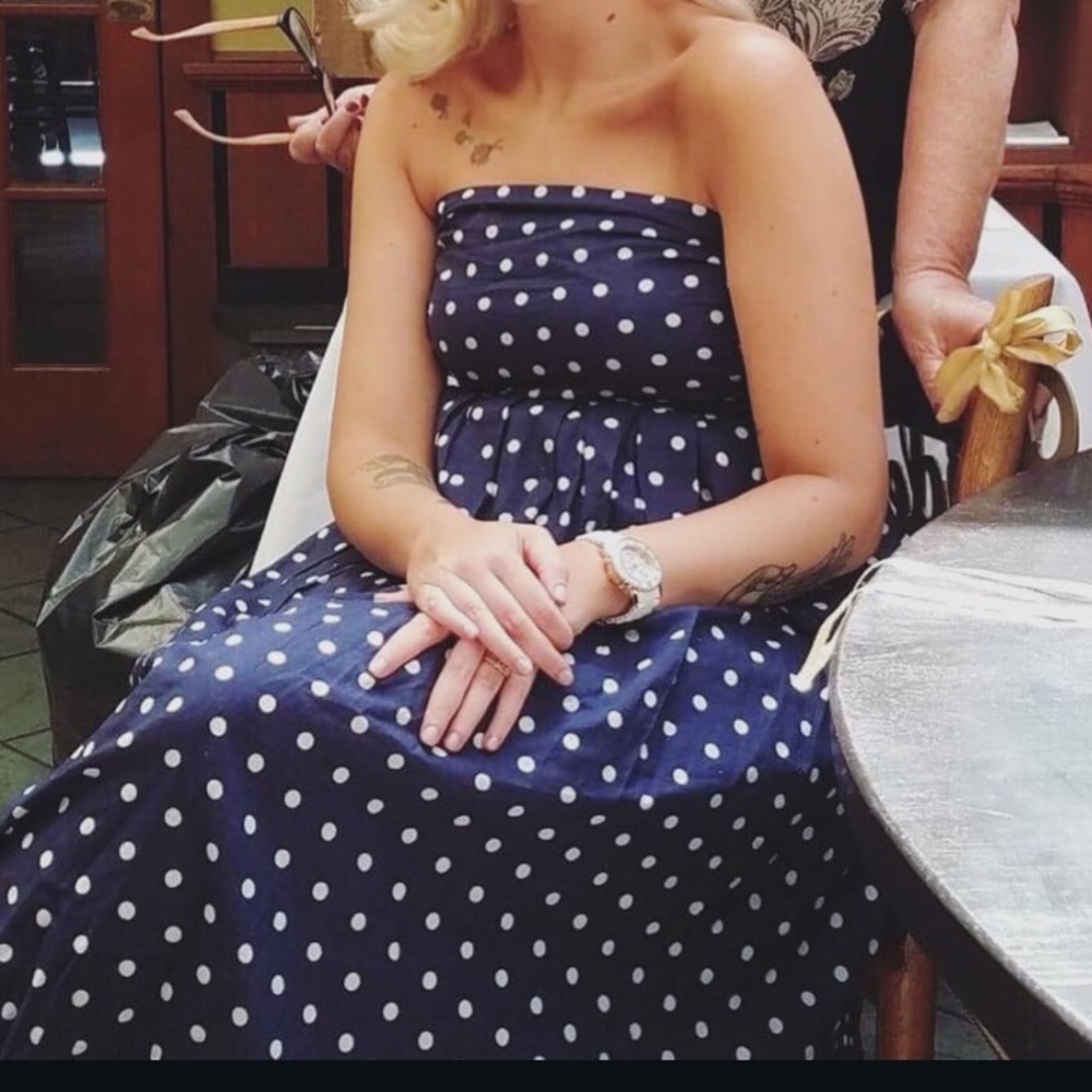 Anthropologie polka dot navy tube maxi dress large